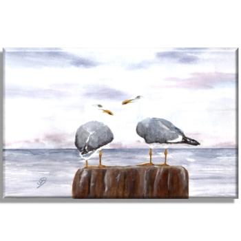 Leinwand 40 x 30 cm Keilrahmen Canvas-Leinen  Aquarell Maritim Kunst Druck Dänemark Nordsee Ostsee Düne Dünen Meer Möwe Möwen Strand